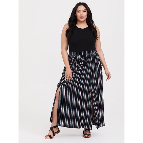 torrid Dresses & Skirts - TORRID BLACK STRIPE CHALLIS SLIT MAXI SKIRT